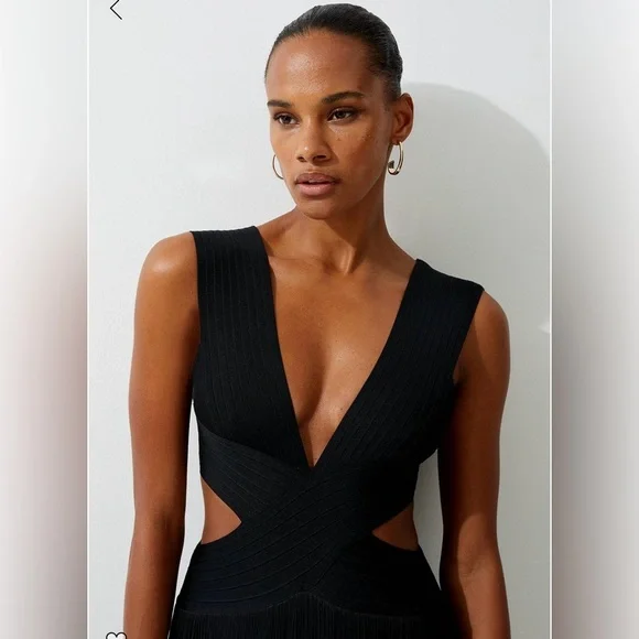 Karen Millen Bandage V cut out fringe swimsuit - Picture 3 of 8